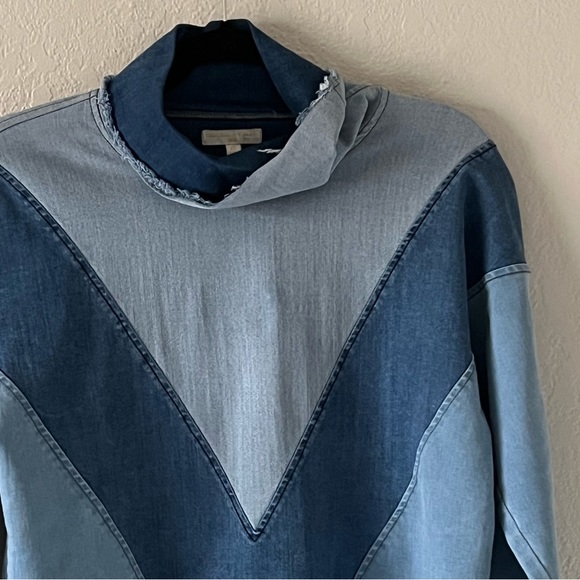 Chelsea & Violet Stretchy Denim Raw Hem Boho Top - Picture 2 of 5